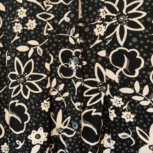 J Jill Shirt Dress Women S Floral Black White Jersey Knit Button Front Collard - Picture 7 of 12